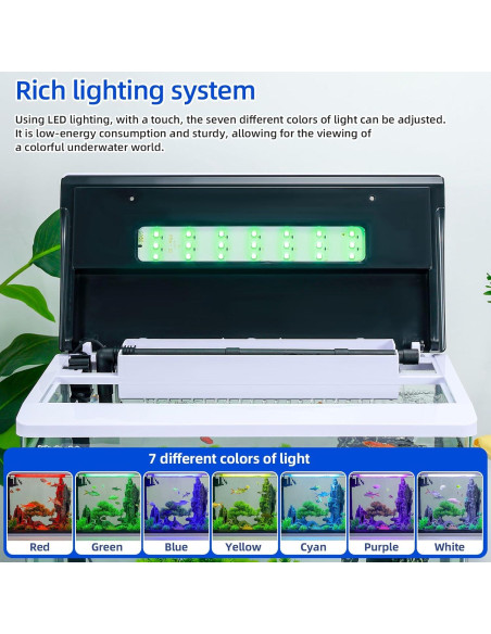 Acuario 11.36L Wedoelsim con Filtro y Luz LED 7 Colores