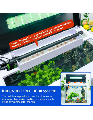 Acuario 11.36L Wedoelsim con Filtro y Luz LED 7 Colores