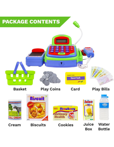 Caja Registradora Electrónica KidPlay con Dinero y Comestibles