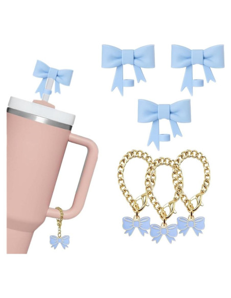 6 Accesorios para Vaso Stanley - 3 Tapa Popote + 3 Encantos