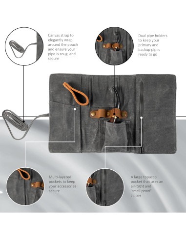 Bolsa de Pipa de Lona Encera Whitluck con Soporte de Cuero