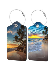 2 Etiquetas de Equipaje EOBKLAX Cuero Sintético Playa 7.3x11.6cm