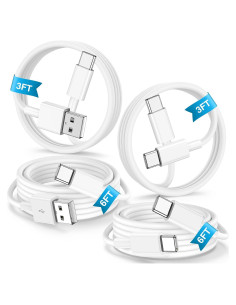 Cable de carga USB C Cabepow 60W 4-Pack 3FT y 6FT Blanco