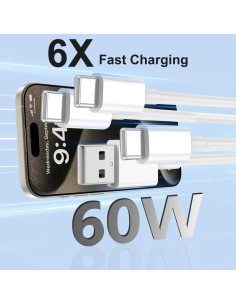 Cable de carga USB C Cabepow 60W 4-Pack 3FT y 6FT Blanco 2