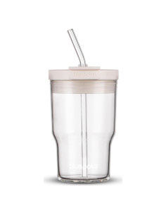 Taza de vidrio con tapa y popote BLUEPOLAR 500ml a prueba de fugas