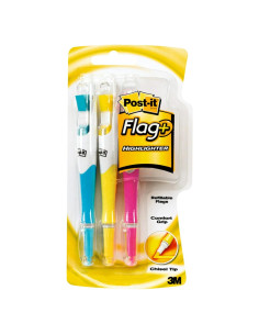 Marcador Post-it Flag+ con 50 Banderas Amarillo, Rosa, Azul