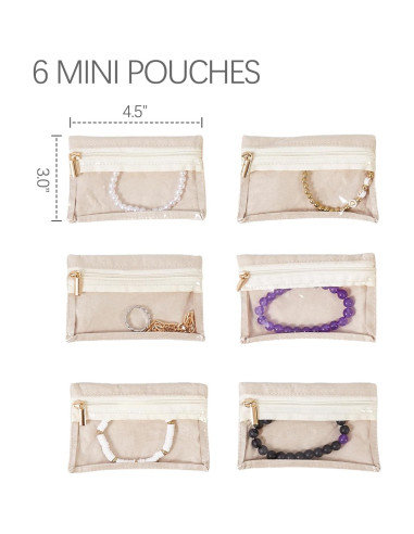 Bolsas de Joyería de Viaje Yaqulen 6 Pcs Beige Organizador