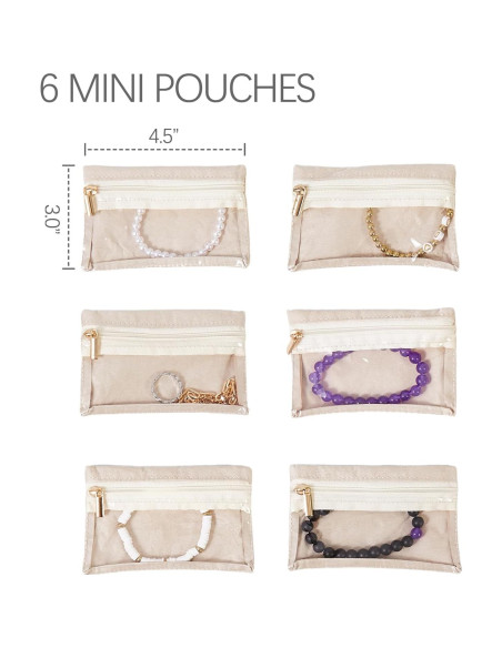Bolsas de Joyería de Viaje Yaqulen 6 Pcs Beige Organizador