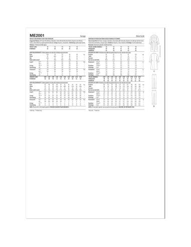 Patrones de Costura McCall's ME2001 para Abrigos y Pantalones 10-18