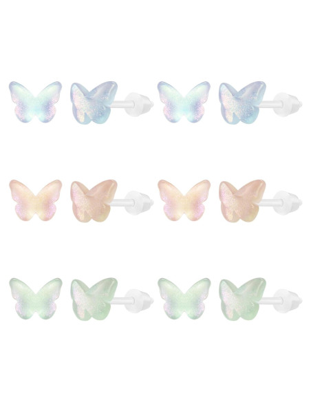 Pendientes de Plástico AoedeJ 6 Pares Hipoalergénicos Mariposa