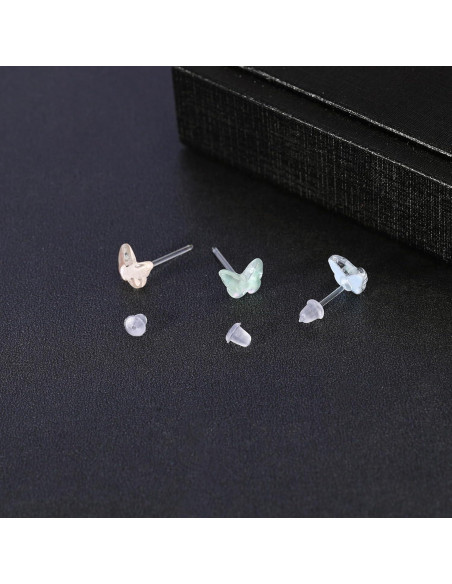 Pendientes de Plástico AoedeJ 6 Pares Hipoalergénicos Mariposa