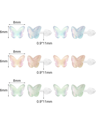 Pendientes de Plástico AoedeJ 6 Pares Hipoalergénicos Mariposa