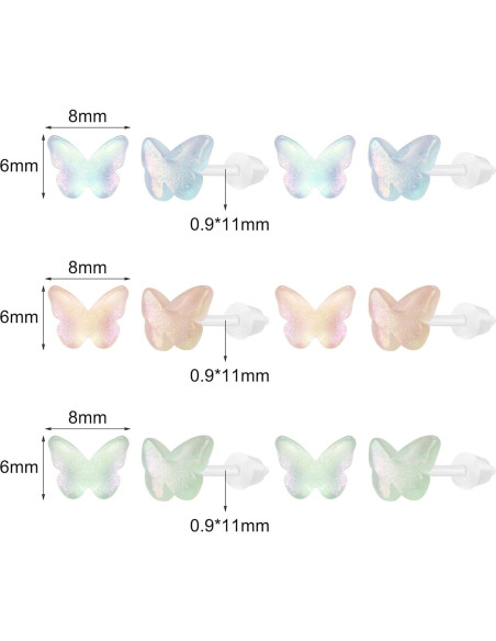 Pendientes de Plástico AoedeJ 6 Pares Hipoalergénicos Mariposa