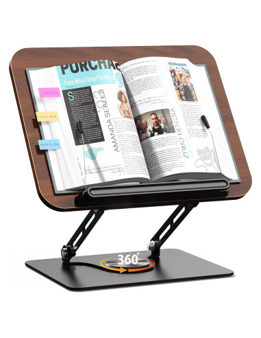 Soporte de Libro Abiglifty Ajustable 360 Madera Oscura
