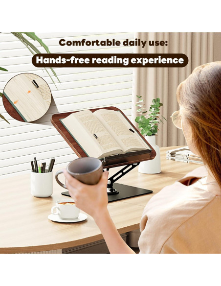 Soporte de Libro Abiglifty Ajustable 360 Madera Oscura