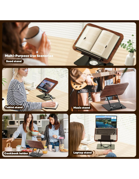 Soporte de Libro Abiglifty Ajustable 360 Madera Oscura