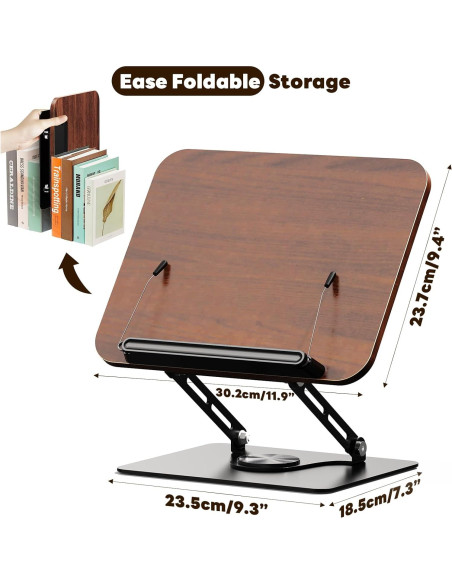 Soporte de Libro Abiglifty Ajustable 360 Madera Oscura