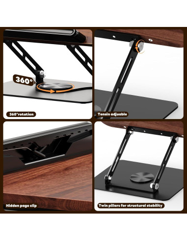 Soporte de Libro Abiglifty Ajustable 360 Madera Oscura