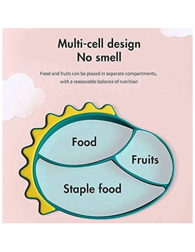 Plato de Succión de Silicona Dinosaurio + Cuchara y Tenedor