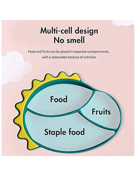 Plato de Succión de Silicona Dinosaurio + Cuchara y Tenedor Plato de Succión de Silicona Dinosaurio + Cuchara y Tenedor