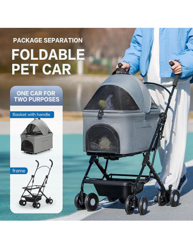 Carrito para Mascotas K ERATISNIK 3 en 1 Plegable Gris