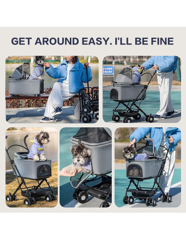 Carrito para Mascotas K ERATISNIK 3 en 1 Plegable Gris