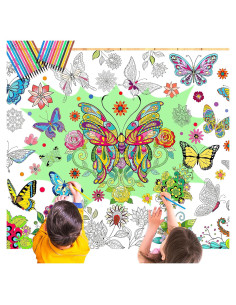Póster para Colorear Mariposas HOWAF 110x80 cm con 24 Marcadores
