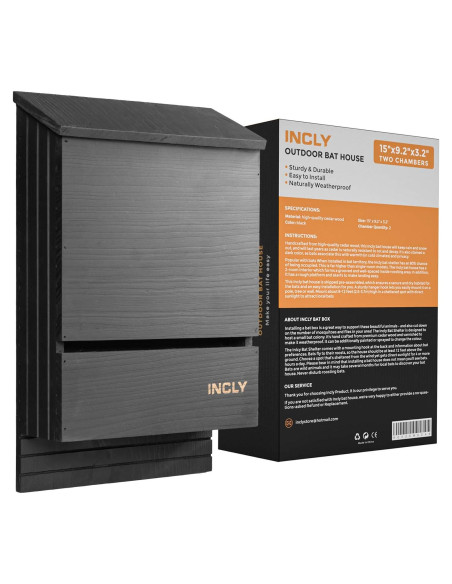 Casa Refugio para Murciélagos INCLY Madera Cedro Negra 2 Cámaras