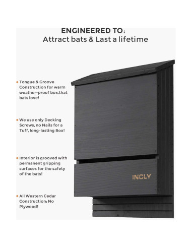 Casa Refugio para Murciélagos INCLY Madera Cedro Negra 2 Cámaras