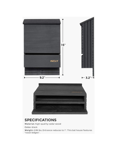 Casa Refugio para Murciélagos INCLY Madera Cedro Negra 2 Cámaras