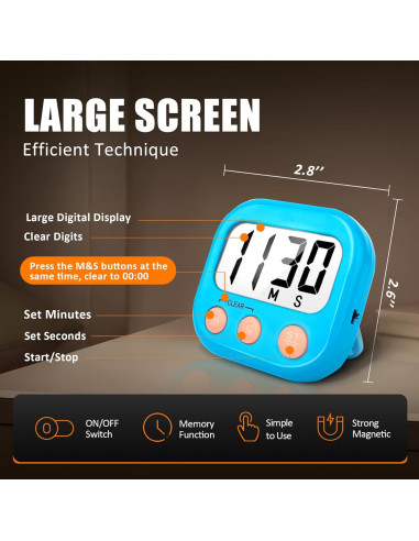 Paquete de 2 Temporizadores Digitales de Cocina AOUCE Azul