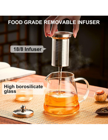 Tetera de vidrio PARACITY 550ML con infusor de acero inoxidable