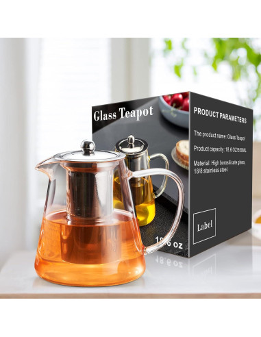 Tetera de vidrio PARACITY 550ML con infusor de acero inoxidable