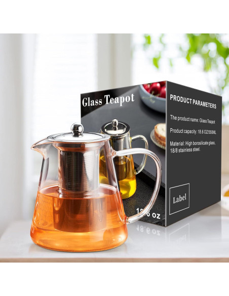 Tetera de vidrio PARACITY 550ML con infusor de acero inoxidable