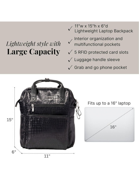 Mochila Baggallini Soho para Laptop Resistente al Agua - Negro