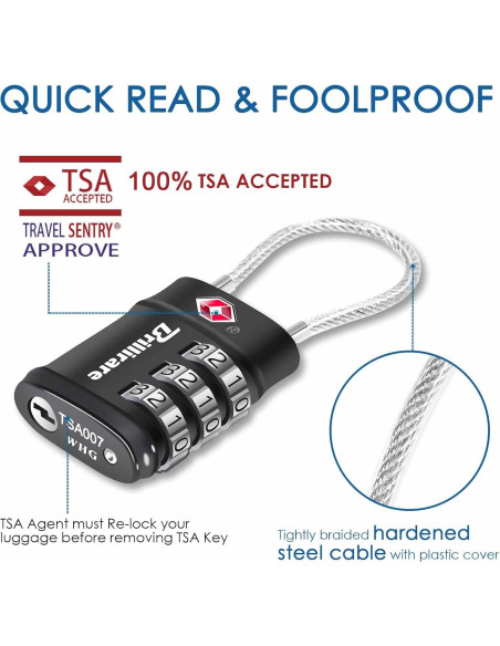 2 Candados de Equipaje Aprobados por TSA BRILLIRARE 3 Dígitos