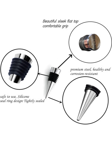 Tapones de vino reutilizables ENLAYER 12 Pcs acero y goma