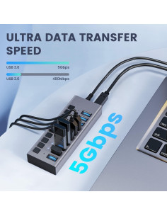 Hub USB 3.0 10 Puertos ACASIS Alimentado 48W con Interruptores 2