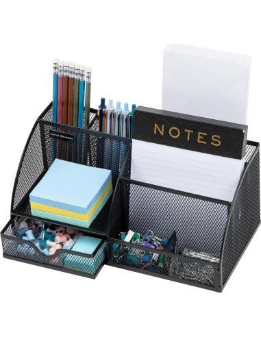 Organizador de Escritorio Mind Reader, Malla de Metal, 7 Compartimentos, Negro