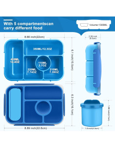 Caja de Almuerzo Bento Demiue 5 Compartimentos 1.3L Azul 2