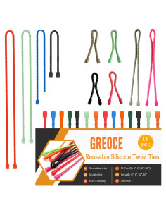 12 Sujetadores de Silicona GREOCE Multicolor 20cm Reutilizables