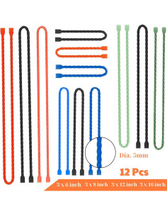 12 Sujetadores de Silicona GREOCE Multicolor 20cm Reutilizables 2