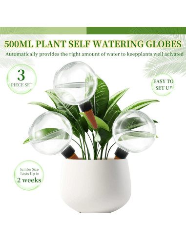 3 Esferas de Riego Automático Gewosi 500 ml para Plantas
