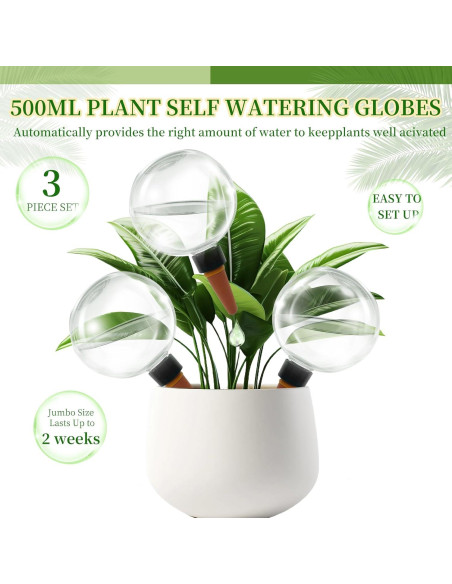 3 Esferas de Riego Automático Gewosi 500 ml para Plantas