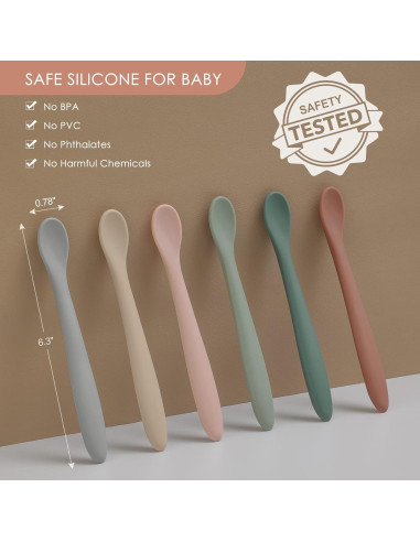 Cucharas de Silicona para Bebés NETANY - 6 Piezas Suaves y Flexibles