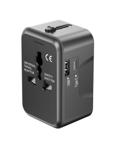 Adaptador de Viaje Universal URJD 2 Puertos USB Tipo C Negro