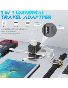 Adaptador de Viaje Universal URJD 2 Puertos USB Tipo C Negro 2