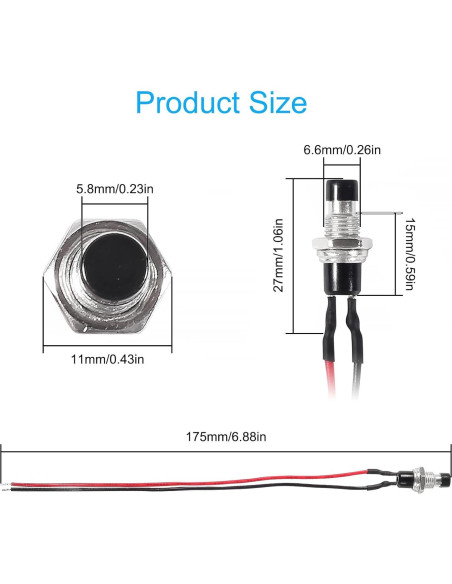 Interruptor de Botón Momentáneo 12V MELIFE 20pcs 7mm SPST