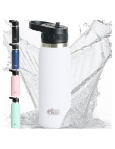 Botella de Agua Aislada Gorilla Grip 24oz Acero Inoxidable Blanca