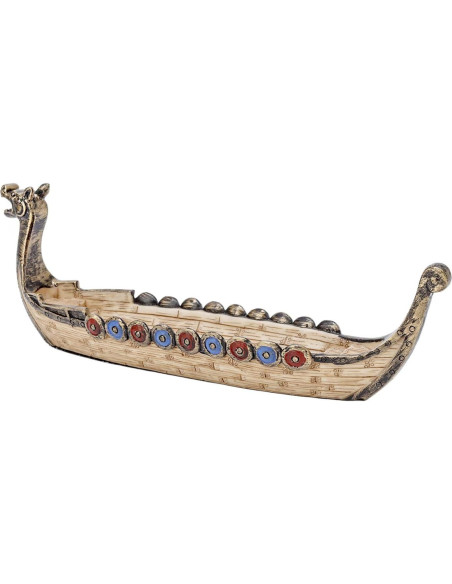 Quemador de Incienso Comeon Barco Dragón 25cm Resina Marrón
